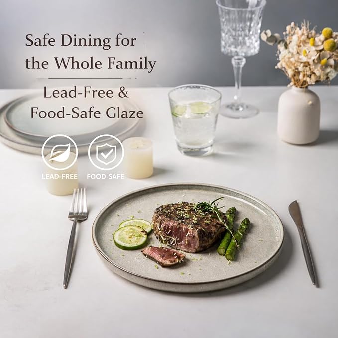 AmorArc Stoneware Dinnerware Sets for 6, 18Pcs Plates and Bowls Sets Dishes | Ceramic Round Reactive Glaze Dishes Set, Highly Scratch Resistant | Dishwasher & Microwave Safe Dishware