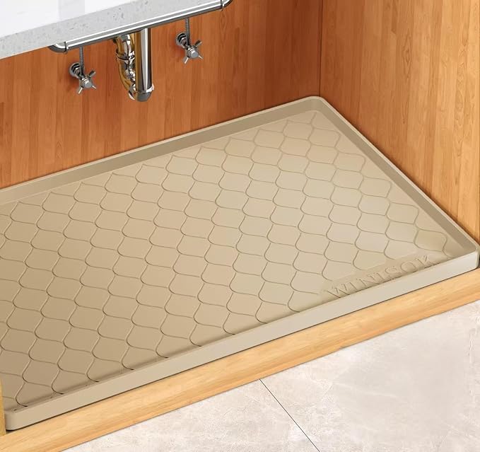 Winisok Waterproof Under Sink Mat 40" x 19", Silicone Mat, Beige | Raised Edge Traps Spills & Leaks, Shelf Liner, Cabinet Protector, for Kitchen, Bathroom, Boots, Pets, Home Essentials
