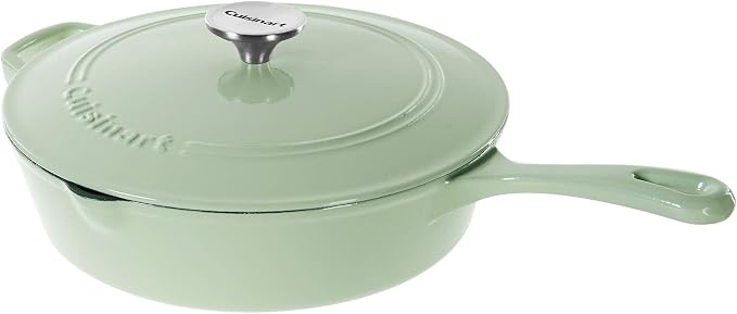 Cuisinart Chef's Classic Enameled Cast Iron Dutch Oven with Lid, Porcelain Enameled Interior, Oven Safe, Induction Compatible, 12-Inch, Chicken Fryer, Mint Green