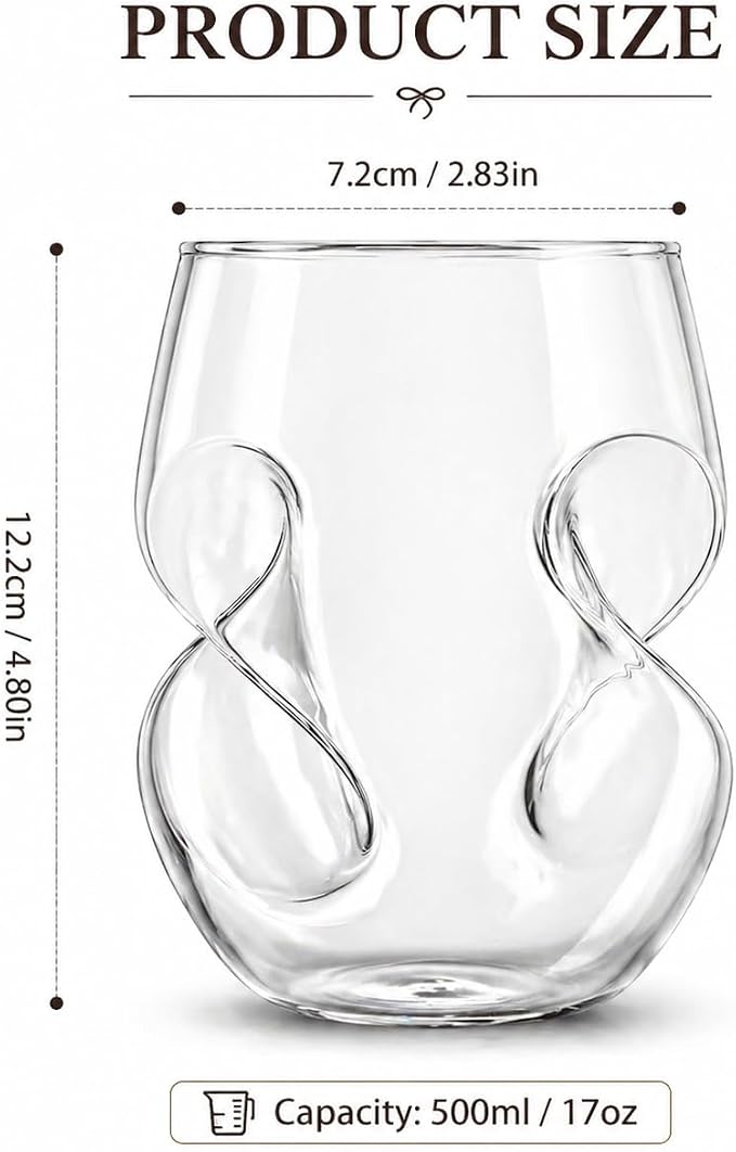 2 Pack Stemless Wine Glasses, 16 oz Handcrafted Clear Glass Set with Finger Indentations, Suitable for Everyday Use, Hosting, Evening Parties, and Celebrations