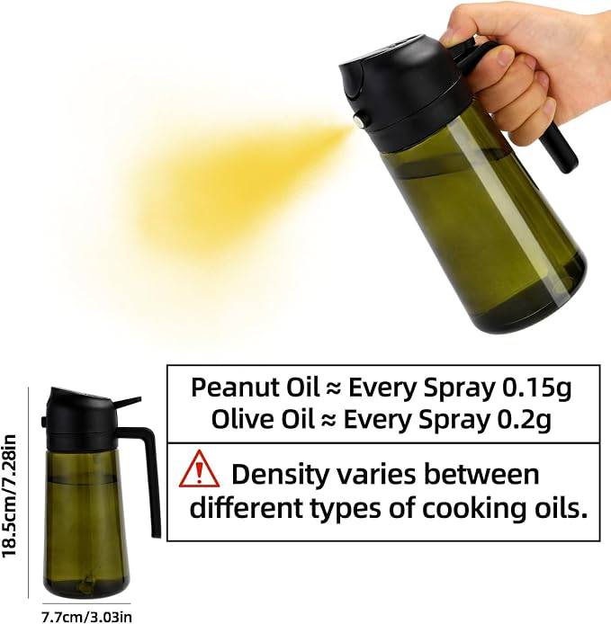 Aovdy Olive Oil Sprayer for Cooking, 2 In 1 Glass Oil Dispenser 16oz- 470ml Premium Spray Bottle for Kitchen Gadgets and Air Fryer Accessories, Salad, BBQ - Dark Green