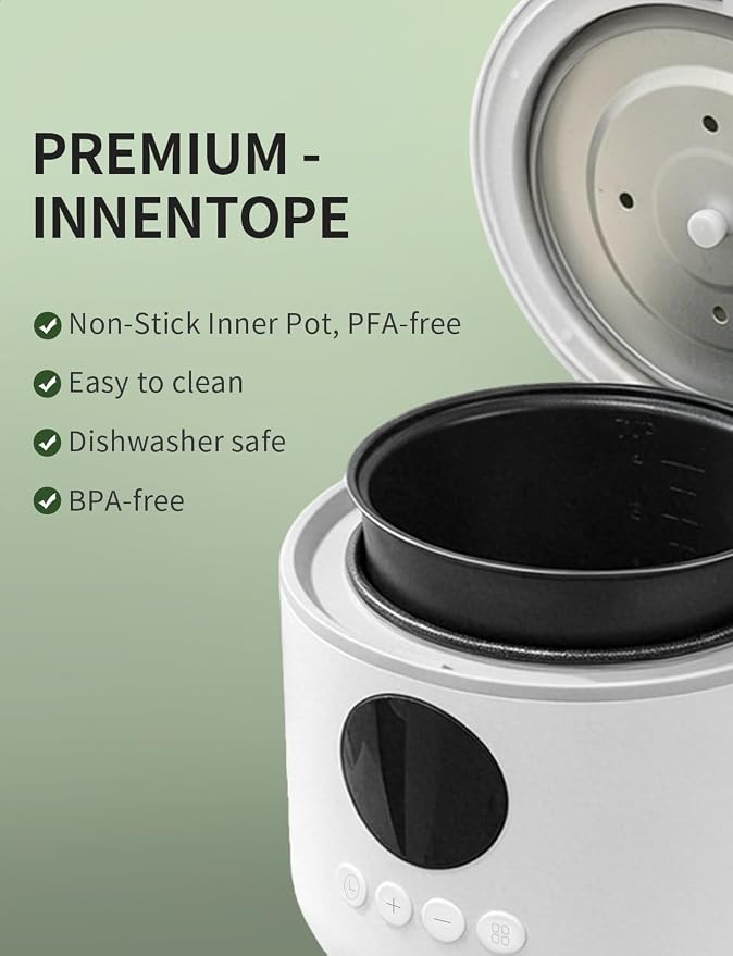 Small Rice Cooker, 3-Cups Uncooked/ 6-Cups Cooked, White | Multifunctional 6 Intelligent Cooking Modes for White Rice, Quinoa, Oatmeal, 1.6L Capacity