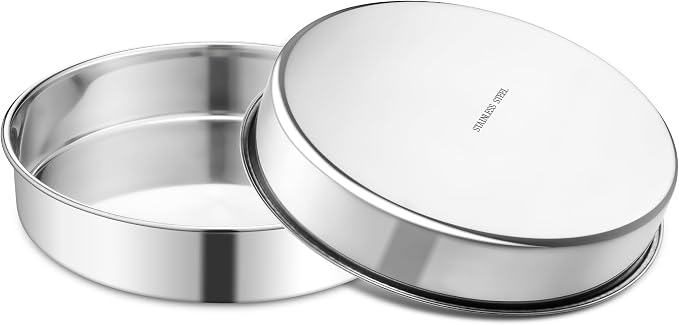 E-far 7 Inch Cake Pan Set of 2, Stainless Steel Round Baking Pans Tins Mold | Non-Toxic & Leak-Proof for Birthday Wedding Layer Tiered Cake, Easy Clean & Dishwasher Safe