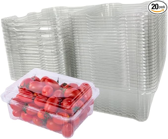 Hewnda 20 Pack Clear Plastic Berry Clamshell Vented Container | for blueberry,Cherry Tomatoes