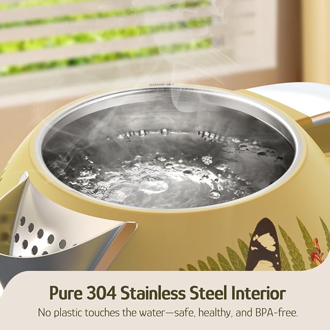 Hazel Quinn X Eduardo Recife Electric Water Kettle 1.7 Liters(57oz), Floral | Stainless Steel BPA-Free Interior, 1200W Fast Boiling, Cordless, Automatic Shut Off,ideal for families, couples, home, office
