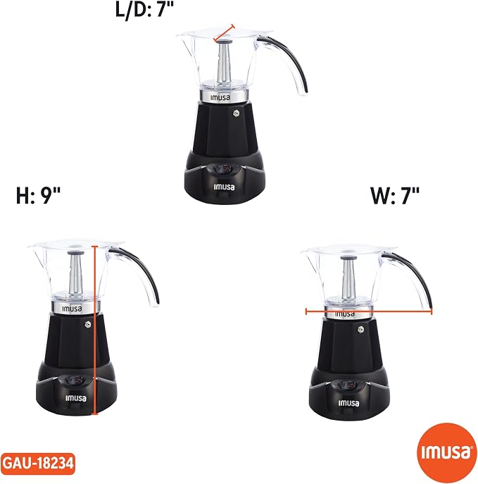 IMUSA 6 or 3 Cup Electric Espresso Maker with Cool-touch Handle, Black | Bare Cast Aluminum Finish, Detachable Cool-Touch Base, Ideal for Cuban Coffee, Perfect for Entertaining