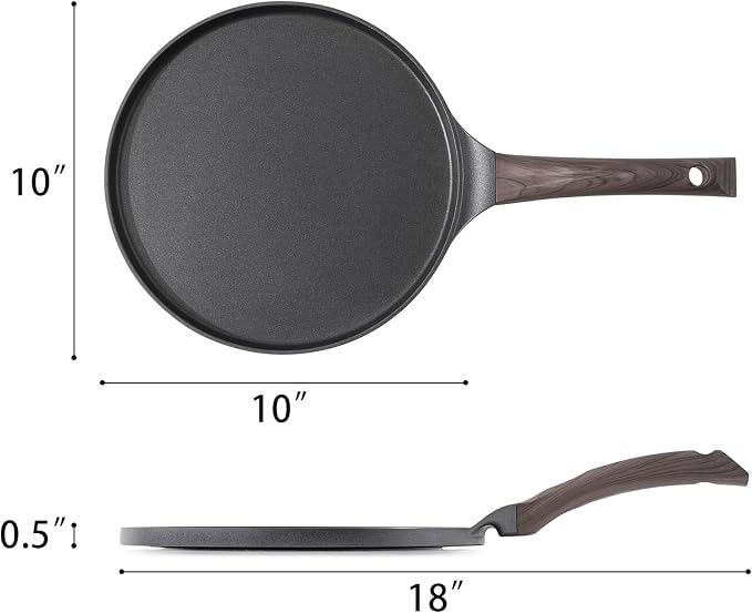SENSARTE 10 Inch Nonstick Crepe Pan Granite Coating Pancake Pan Black | Swiss Granite Coating Dosa Pan Pancake Flat Skillet Tawa Griddle with Stay-Cool Handle, Induction Compatible