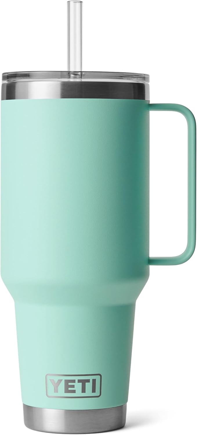 YETI Rambler 42 oz Tumbler with Handle and Straw Lid, Travel Mug Water Tumbler, Vacuum Insulated Cup with Handle, Stainless Steel, Seafoam