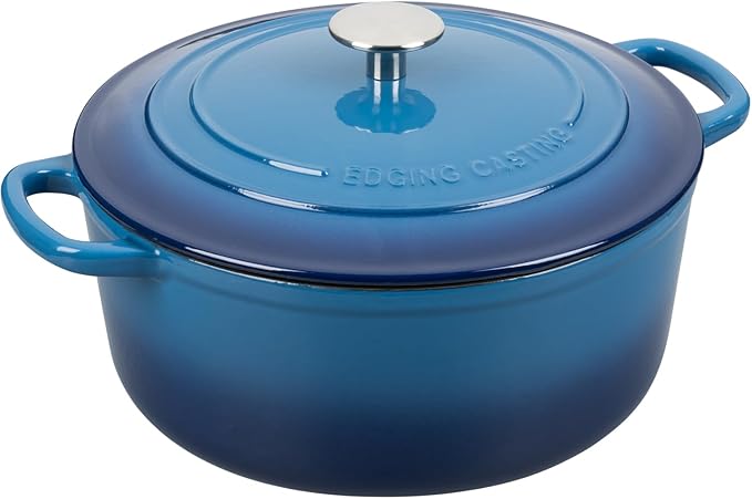 EDGING CASTING Enameled Cast Iron Dutch Oven Pot with Lid, 7 Quart, Round Dutch Ovens for Bread Baking, Bread Oven, Oven Safe up to 500°F, Lake Blue