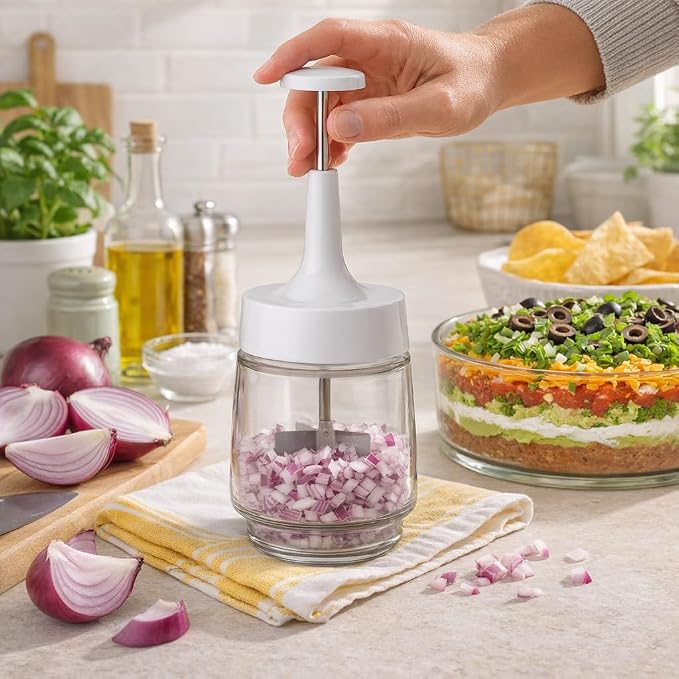 HIC Kitchen Old Fashioned Onion Chopper, Glass, 18/8 Stainless Steel Plane-Edge Blades For Onions, Eggs, Product, Nuts