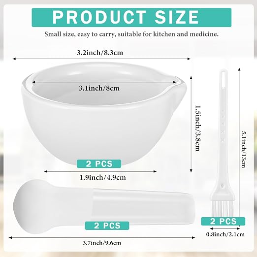 2 Sets Mini Porcelain Mortar and Pestle Set Porcelain Herb Grinder Crusher Grinding Bowl Kitchen Mixing Grinding Bowl with 2 Pieces Brushes for Seasonings, Sesame, Herbs, Medicine (80 mm)