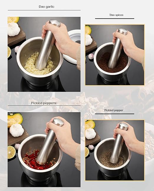 Mortar and Pestle Set 5 Inch Large Capacity Stainless Steel Heavy Polished, Enhanced Performance Spice Grinder with Lid
