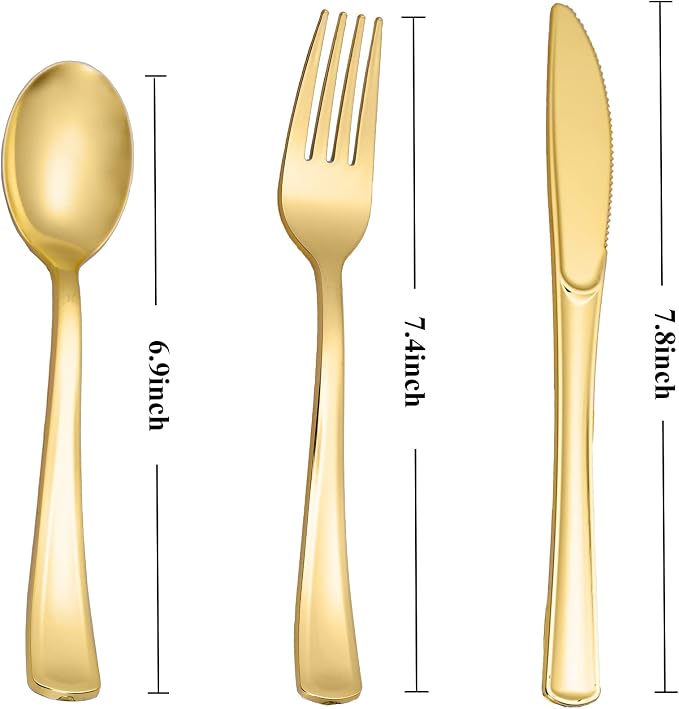 60PCS Gold Plastic Silverware, Heavy Duty Disposable Utensils/Cutlery | 30 Forks, 15 Spoons, 15 Knives, Elegant, BPA-Free, for Party, Wedding, Birthday & Everyday Use