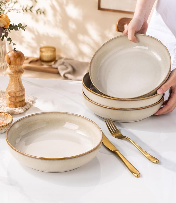 GBhome 8.75'' Large Pasta Bowls, 38oz Stoneware Pasta Serving Bowls Set of 4