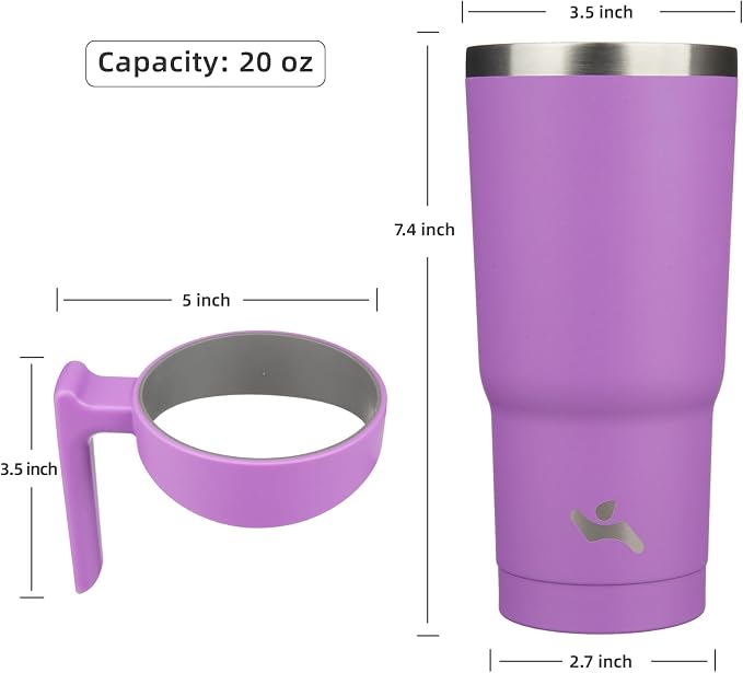 Konokyo 20 oz Tumbler with Handle and Straw, Insulated Travel Mug | Lavender; BPA-free, leak-proof tumbler with 2 lids, 2 straws, cup holder fit for coffee, office, travel & daily use