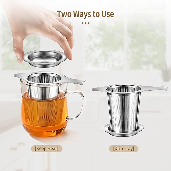2PCS Tea Infuser for Loose Leaf Tea, BOMANSI BOMS Loose Leaf Tea Steeper Strainer with Double Handles, Extra Fine Mesh Ball Infusers, Diffuser Holder Filter for Mugs, Tea Strainers for Loose Tea