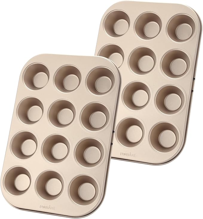 Mini Muffin Pan Set, 12-Cup Nonstick Carbon Steel Baking Pans, 2 Pack | Even Heat Distribution with Easy Release Surface for Mini Muffins and Cupcakes
