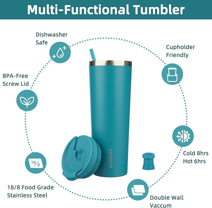 BJPKPK 30 oz Coffee Tumbler with Straw, Insulated Stainless Steel Cup | Double Wall Vacuum, Leak Proof Lid, Keeps Hot/Cold/Iced, BPA Free, Dishwasher Safe, Travel & Outdoor, Laguna