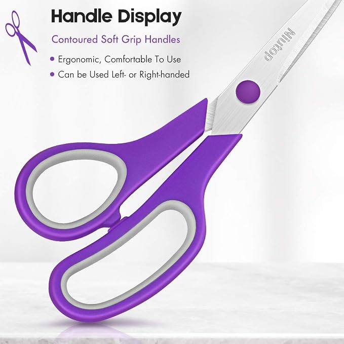 Scissors Bulk Set of 5-Pack, Niutop 8" Multipurpose Sharp Sewing Craft Fabric Scissors for Office Home High/Middle School Student Office Teacher Art Supplies, Soft Comfort-Grip Right/Left Handles