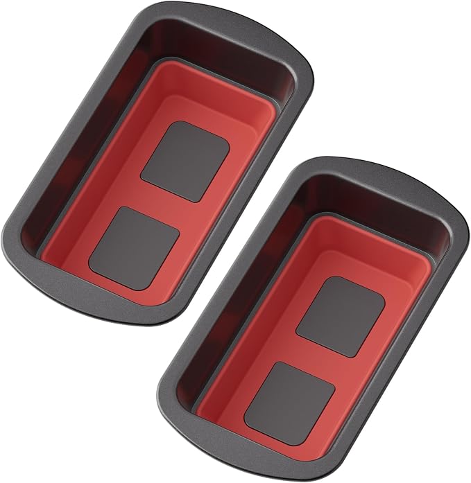 Loaf Pan Set of 2, Nonstick 1 lb Banana Bread Pan, Pop-Out Bottom | Bread Pans For Homemade Bread, Sandwich, Pound cake, Meatloaf, 8.5 x 4.5 IN, Black & Red