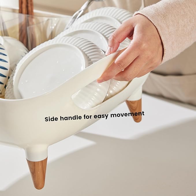 Dish Rack, Dish Drying Rack for Kitchen Counter, Dish Drainer with Drainboard Set and Utensil Holder, Sink Drying Dish Strainer Rack (White)