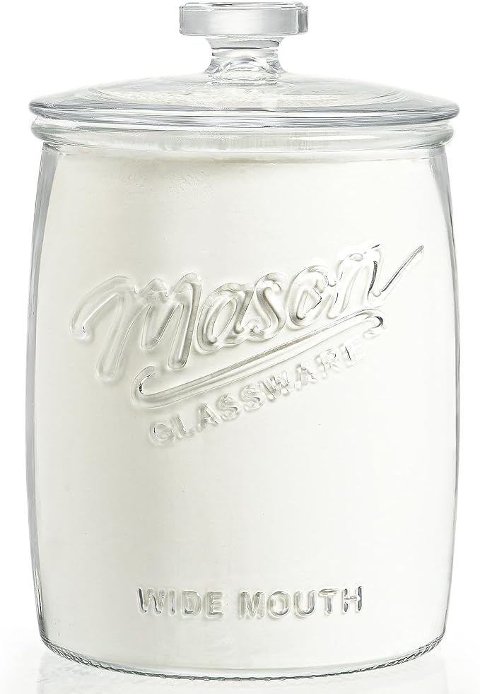 1 Gallon Glass Cookie Jar, Airtight Lid & Wide Mouth Mason Jar | Large Apothecary Jar for Sugar,Candy, Rice, Flour, Dog Treat & Pantry Organization. BPA-free Glass, Leak-proof Seal, Reusable