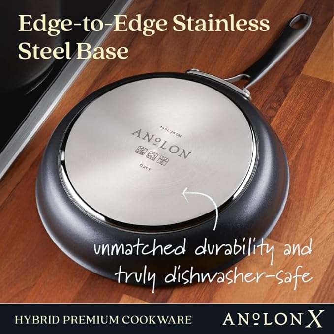 Anolon X Hybrid Nonstick Frying Pan with Helper Handle, 12-Inch | Premium Hybrid Non Stick Skillet, Oven Safe to 500°F, Dishwasher Safe, With Helper Handle, in Dark Gray
