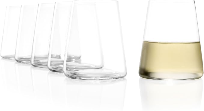 Stölzle Lausitz Stemless White Wine Glasses Power Set of 6, 13 1/2 oz – Modern Crystal Wine Glasses for Maximum Aroma – Dishwasher Safe & Break-Resistant, Made in Germany