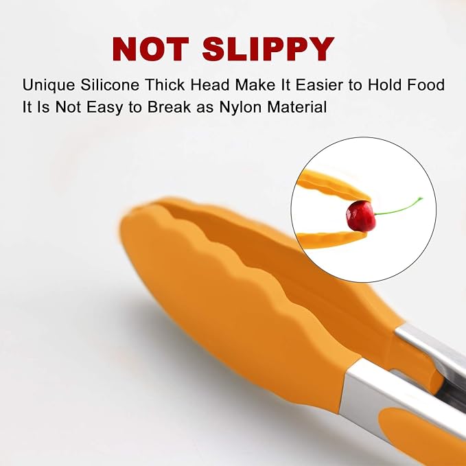2 Pack Silicone Kitchen Tongs, 9 & 12 Inch, Stainless Steel, Orange