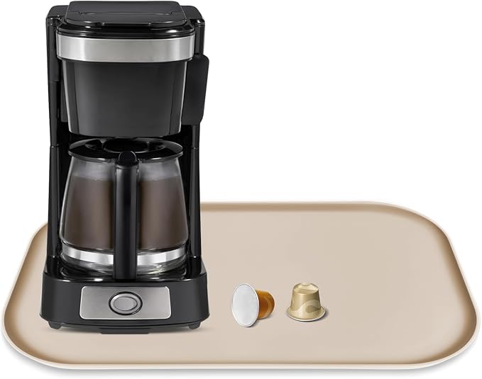 Silicone Coffee Maker Mat with Lip for Countertops, 17.4'' x 10.6'', Khaki | Multi leak-proof coffee tray for countertop, non-slip silicone mat fits most coffee makers & espresso machines, wipe-clean