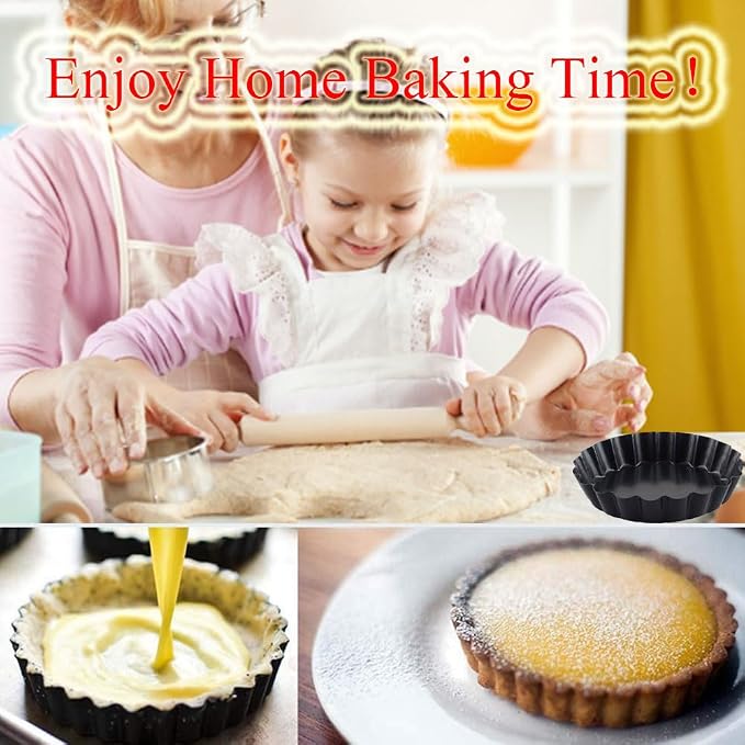 DATANYA 12Packs Mini Tart Pans 4 Inch Tart Pan Removable Bottom Round Nonstick Quiche Pan, Heavy Duty Fluted Side for Pies, Mousse Cakes, Dessert Baking
