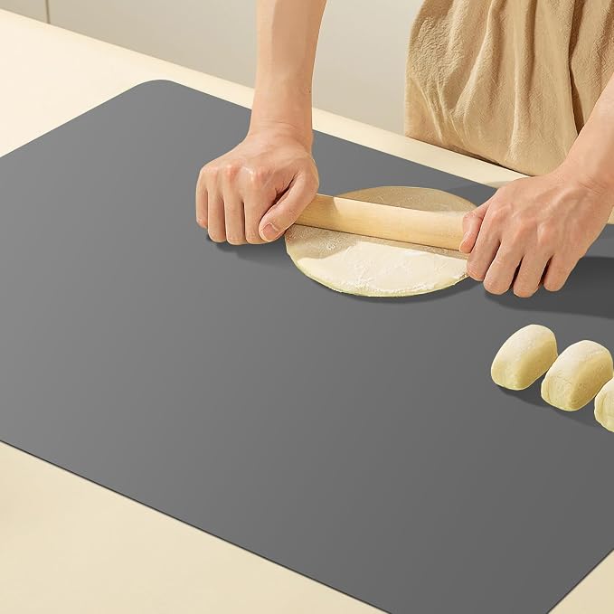 Food-Grade Silicone mat，2MM Extra Thick Silicone Mats for Kitchen Counter, 25.6" x17.7" Non-Slip Waterproof Large Countertop Protector Mat, Heat Resistant Mat, Silicone Placemat (Grey)