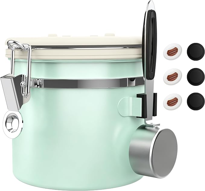 ShanSon Coffee Canister Airtight, Stainless Steel Bean Storage Container with Date Tracker & Scoop, Grounds Sugar Flour Tea Cereal Fits Kitchen Pantry, Ideal Gift for Coffee Lovers,12oz,Green
