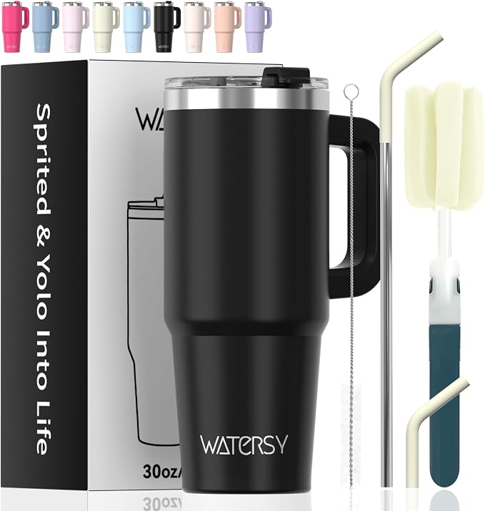 20 oz Tumbler with Handle,Tumbler with Lid and Straw,Double Wall Insulated Cup Stainless Steel Travel Mug(Cold for 34 Hours),Water Bottle for Iced Tea,Coffee,Cold Beverages(Black)