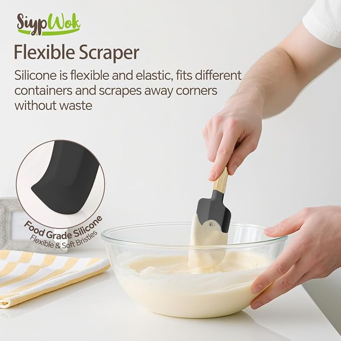 Silicone Spatula Set, Food Grade Rubber Spatula-4 Piece Nonstick Rubber Spatulas, Spoonula, Jar Scraper for Cooking, Baking, Mixing, Frosting - Heat Resistant Up to 600°F (4 Pcs Spatula Black)