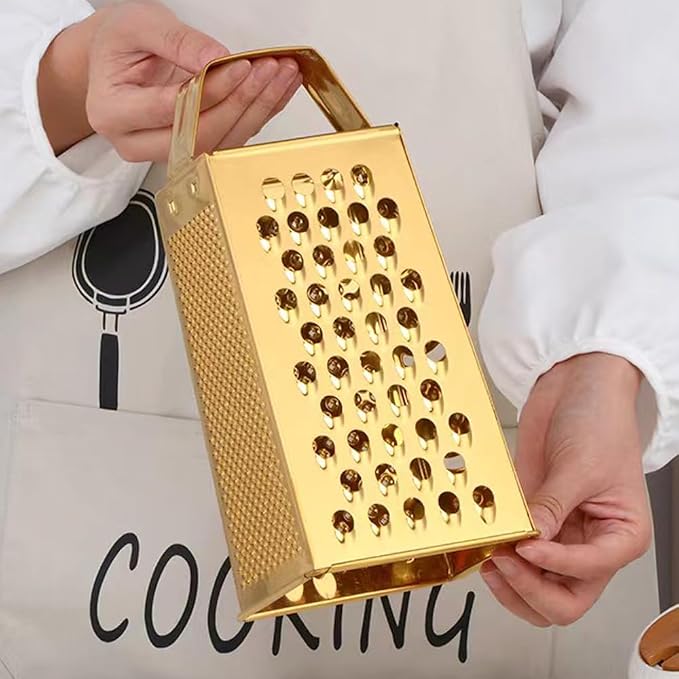Stainless Steel 4 Sides Multifunctional Grater Slicer with Handle | Gold,for Ginger, Garlic, Cucumbers, Carrots, Cheese, Potato, Ergonomic Design Kitchen Gadgets Accessories