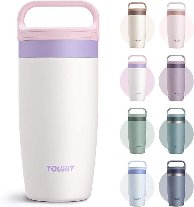 TOURIT Travel Coffee Mug 16 oz, Leakproof 2-Part Drink Lid Coffee Tumbler Cup, Insulated Stainless Steel Travel Mug, Dishwasher Safe Reusable Water Bottle, BPA-Free Coffee Mug,Pink Purple