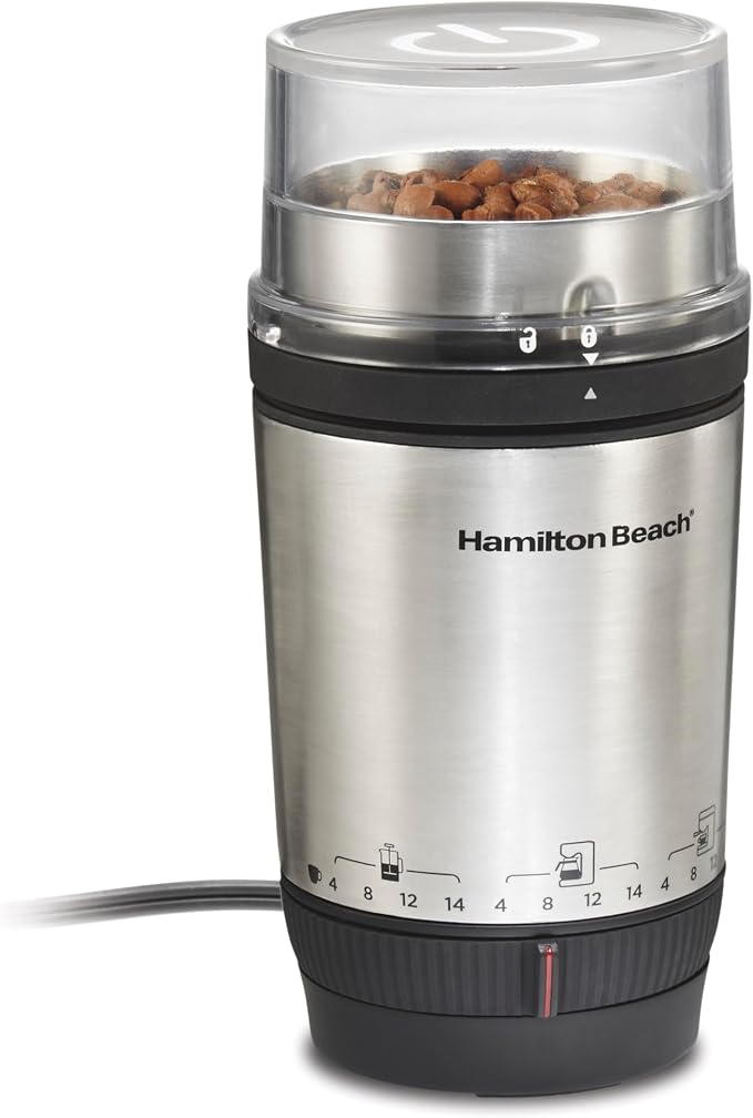 Hamilton Beach Custom Grind Electric Coffee Grinder For Up To 14 Cups | Grinds Coffee Beans, Spices & More | Hands-Free Operation, Auto Shutoff | Easy-Clean Removable Chamber | Stainless Steel