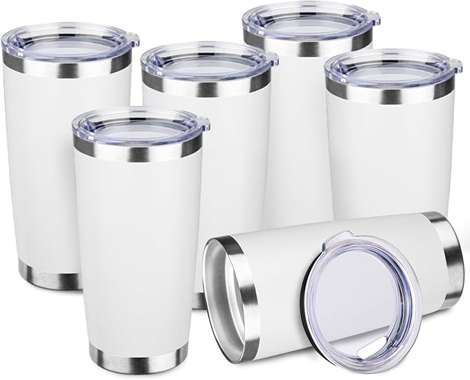 StarSpeed 6 Pack 20oz Stainless Steel Travel Coffee Tumbler,White | Travel Coffee Mug Bulk,Spill-proof Lid,Double Wall,BPA-free Travel Cups,Insulated Cup Fits Car Cupholders