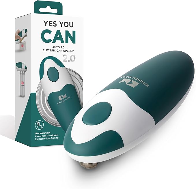 Kitchen Mama Auto 2.0 Electric Can Opener, Emerald Mist | Refined Blade, Automatic Hands Free, Smooth Edge, Food-Safe, Battery Operated