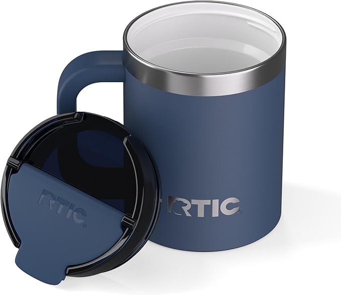 RTIC 12oz Essential Mug with Lid and Handle, Ceramic Lined, Navy | Stainless Steel Metal, Insulated Travel Cup for Hot and Cold Drinks, Coffee, Car, Camping and Travel