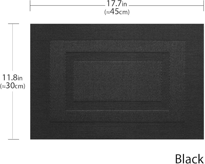 PIGCHCY Placemats Set of 12 Washable Durable Place Mats Vinyl Heat Resistant Non-Slip Table Mats Indoor Outdoor (Pure Black)