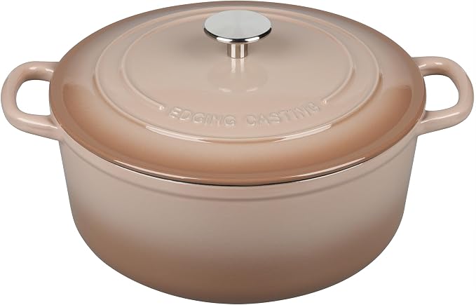 EDGING CASTING Enameled Dutch Ovens Cast Iron Dutch Oven Pot with Lid for Bread Baking, Cook, Dual Handle, 7 Quart, Mocha