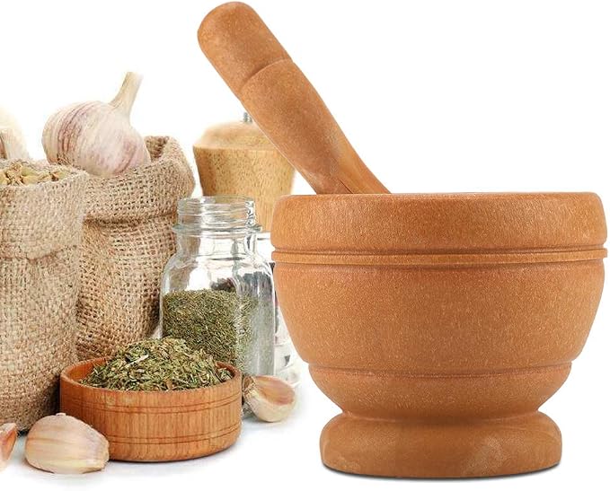 Mortar and Pestle Set, Manual Garlic and Seasoning Grinder with Non Slip Base Grinding Bowl for Crushing Seasonings, Making Paste, Guacamole and More (Wood Color)