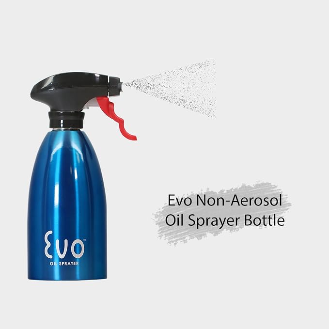 Evo Oil Sprayer 18/8 Stainless Steel, Non-Aerosol for Olive, Cooking Oils, and Vinegars, Blue, 16-Ounce Capacity