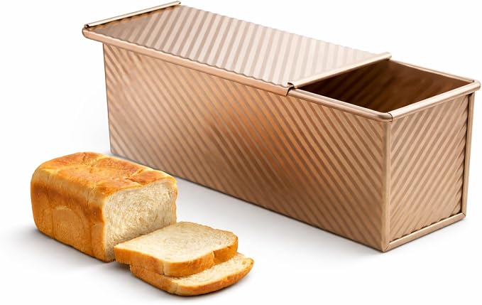 13 x 5 Inch Pullman Loaf Pan with Lid, 2.2lb Aluminized Steel Nonstick Bread Pan for Sandwich Bread, Long Bread Loaf Pan with Dough Scraper Cutter