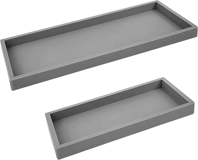 Countertop & Vanity Silicone Tray – 2 PC (11.7" & 7.7") Set | Bathroom Tray & Kitchen Soap Tray Set, Bathroom Counter Tray, Kitchen Sink Dish Soap Tray for Countertop Organization