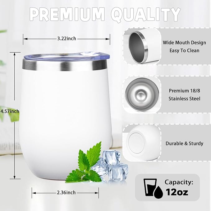 12oz/4 Pack Stainless Steel Wine Tumbler with Lid and Straw, Double Wall Vacuum Insulated Wine Tumbler Glasses, Stemless Travel Mugs for Hot and Cold Drinks, Coffee, Wine, Cocktails