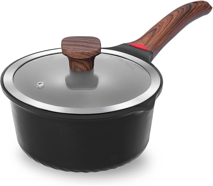 Vinchef 3QT Nonstick Saucepan with Lid, Black | PFAS/PFOA-free nonstick, stay-cool handle, dishwasher-safe, induction-compatible, scratch-resistant surface for daily cooking