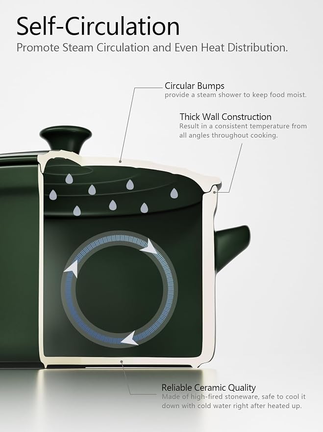 LE TAUCI 3 QT Ceramic Bread Baker with Lid for Sourdough, Covered Bread Baking Pot with Natural Steam Retention, Oven Safe to 500°F, Silicone Bread Sling Included, Forest Green